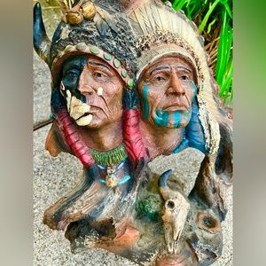 Vintage Native American Indian Dual Bust Resin Sitting Bull Squanto Beautiful
